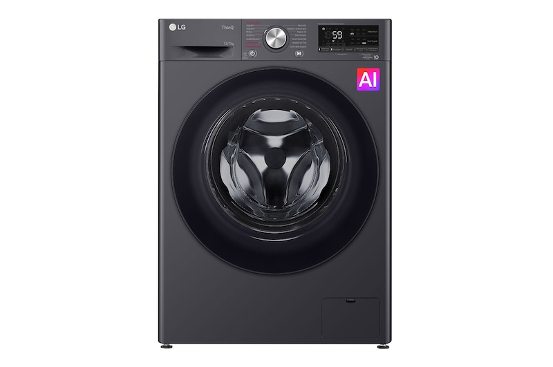 Vista frontal de Lavaseca LG 2 en 1 Carga Frontal 12Kg/7Kg Negro AIDD™   WD12MVC5S6